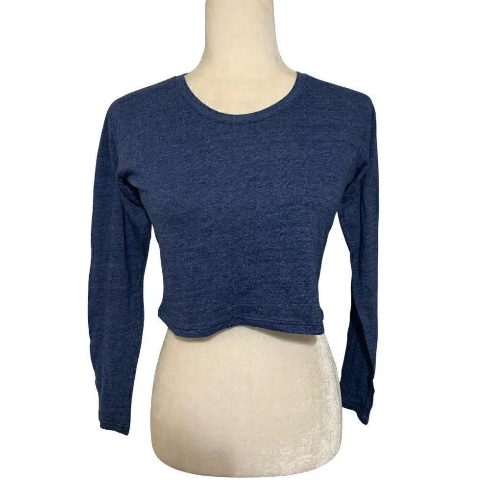 katie j nyc girls solid heather navy blue crop long sleeve top t shirt medium